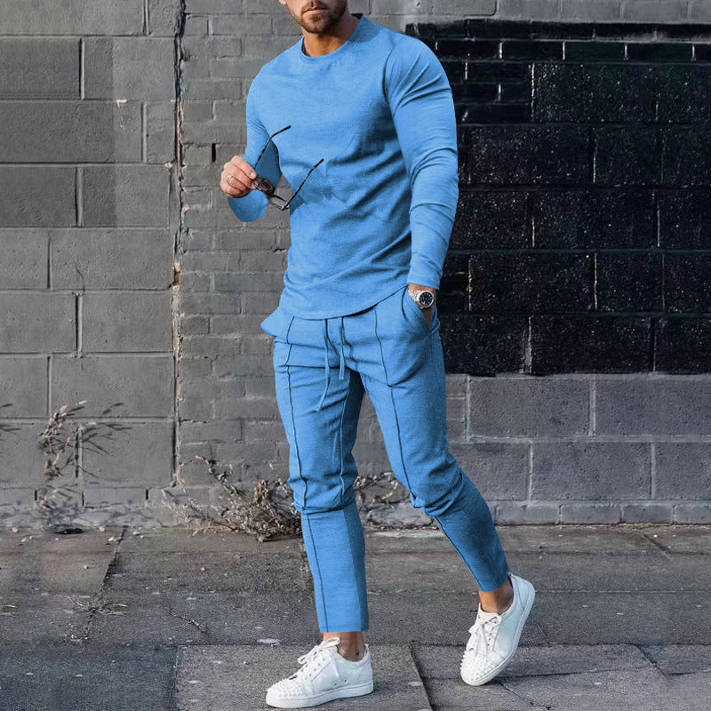 Herrer Sporty Langærmet T-shirt med moderigtige Slim-Fit-snit og afslappede Jogger-bukser Stilla