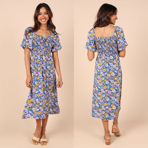 Dame Floral Print Ruffle Maxi Kjole Stilla