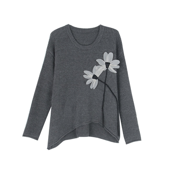 Dame sweater med blomsterbroderi og afslappet snit Stilla