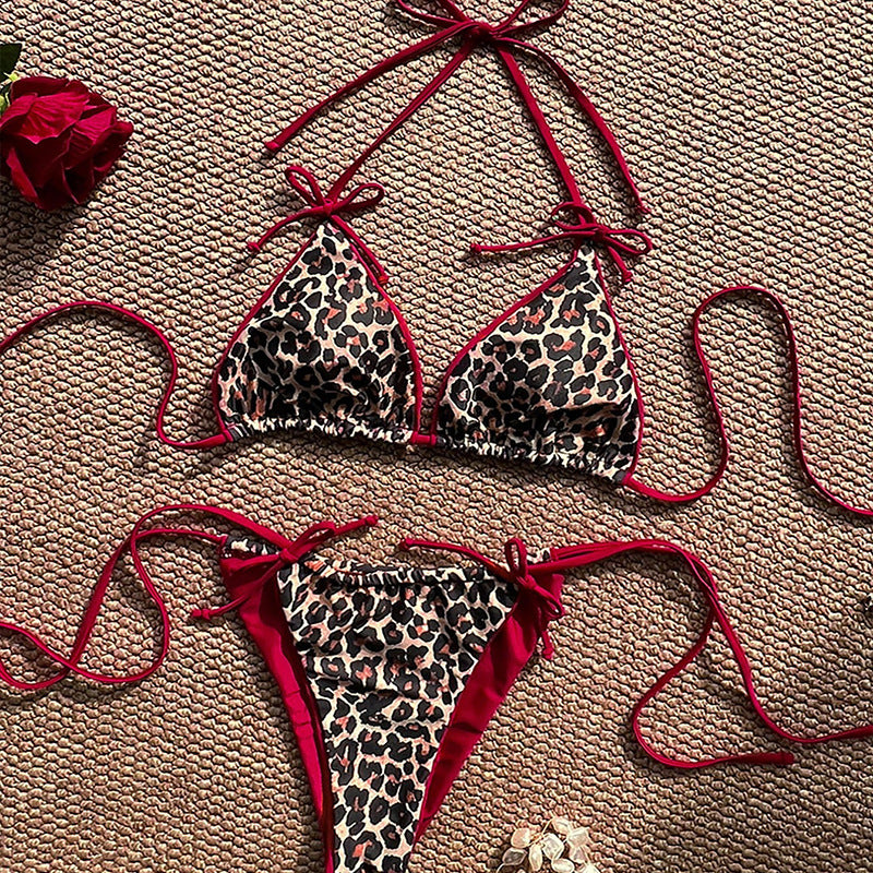Dame triangel-bikini med legesyg animal-print