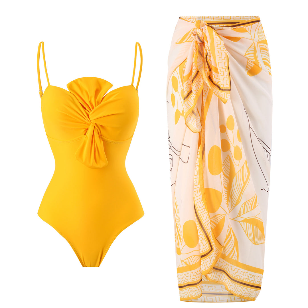 Dame one-piece badedragt med elegant indpakningsdesign og matchende saronglignende overkjole Stilla
