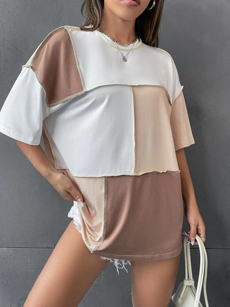 Dame oversized T-Shirt med geometrisk farvemønster Stilla