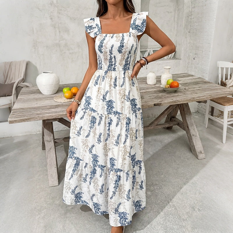 Dame Elegant Maxi Kjole med blomsterprint og off-shoulder volangærmer Skovae