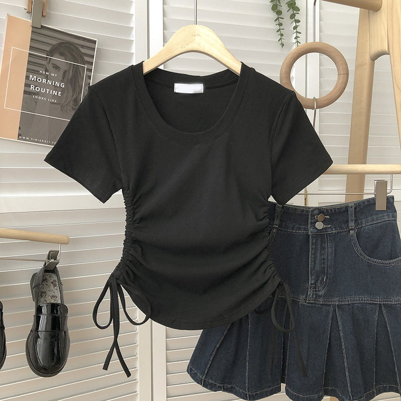Femme Rynkning Sidebinding T-Shirt Stilla
