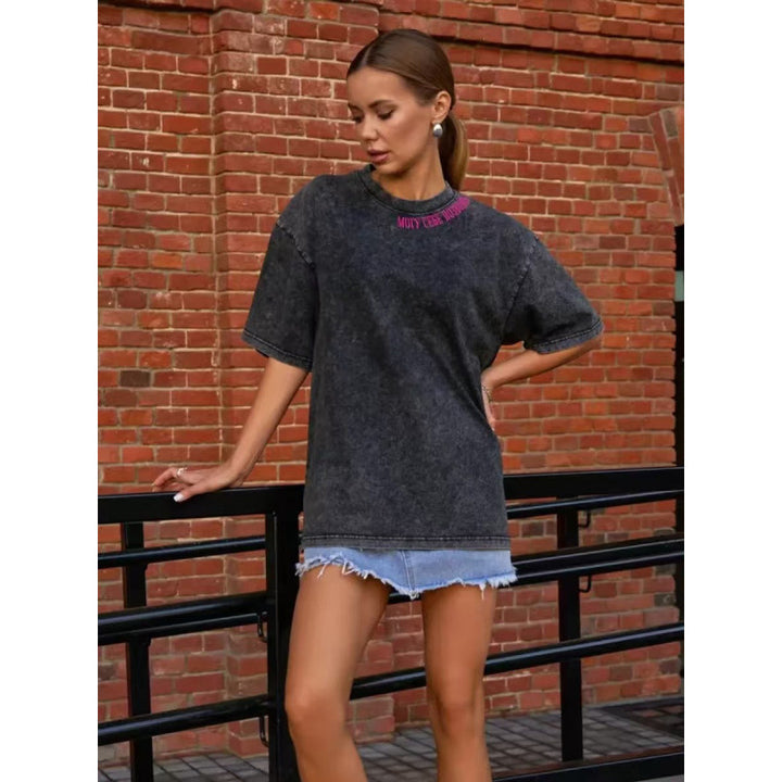 Dame bomuldsoversized T-shirt med moderne print Stilla