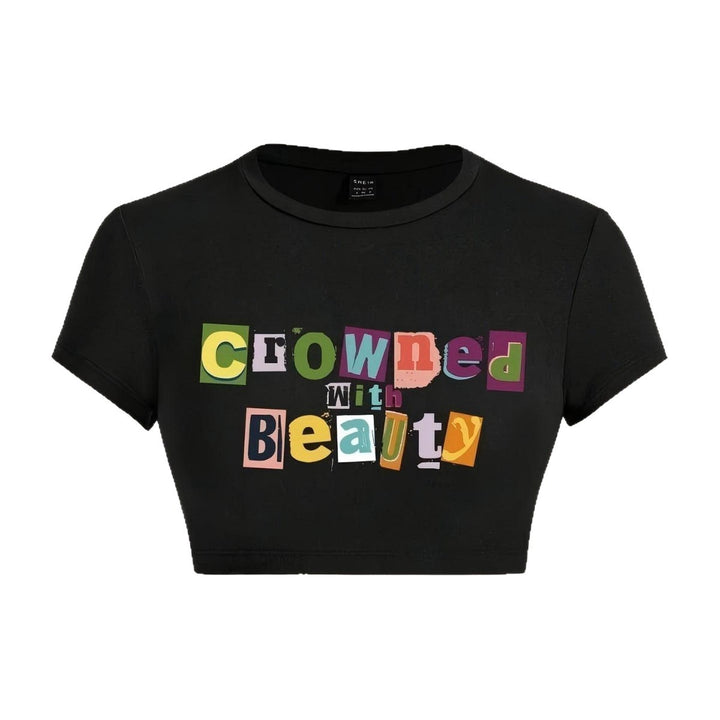 Damer Crop-T-shirt med kreativt uforglemmeligt statement Skovae