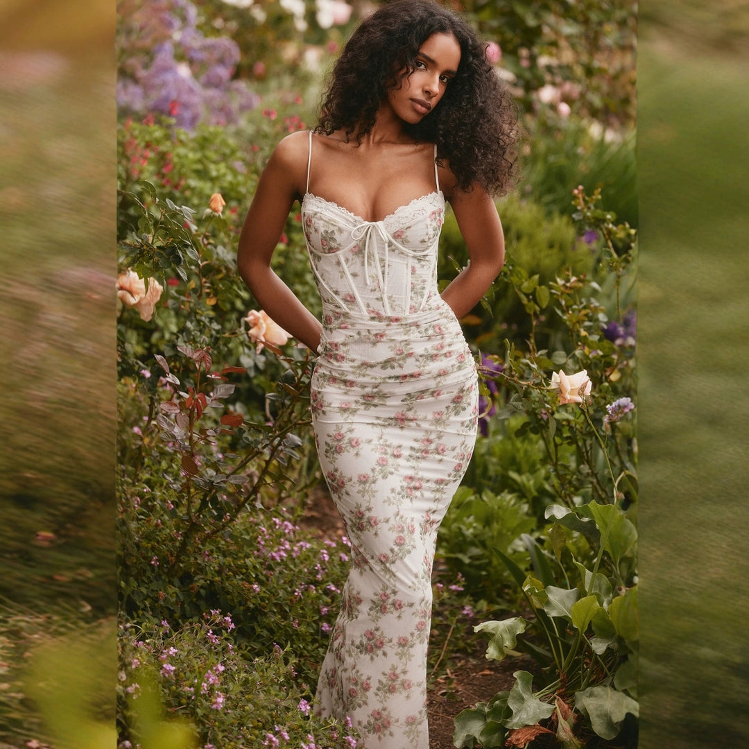 Damer Elegant Maxi Kjole med Blonde Korset og Blomsterprint Skovae