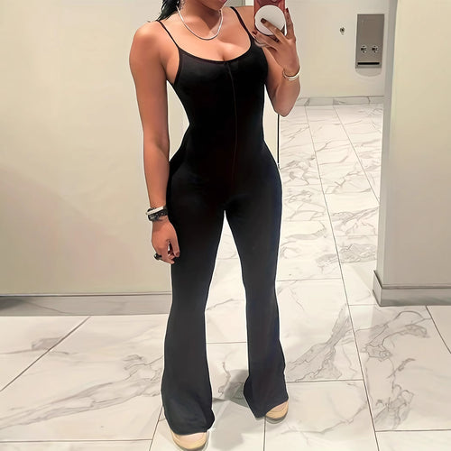 Dame løst snittet jumpsuit med justerbare spaghetti-stropper og elegant flared-skæring Skovae