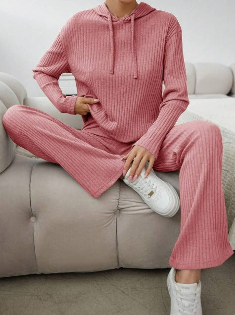 Dame Blødt Strik-Loungewear-Sæt med bredt bånd og ribbet design Stilla