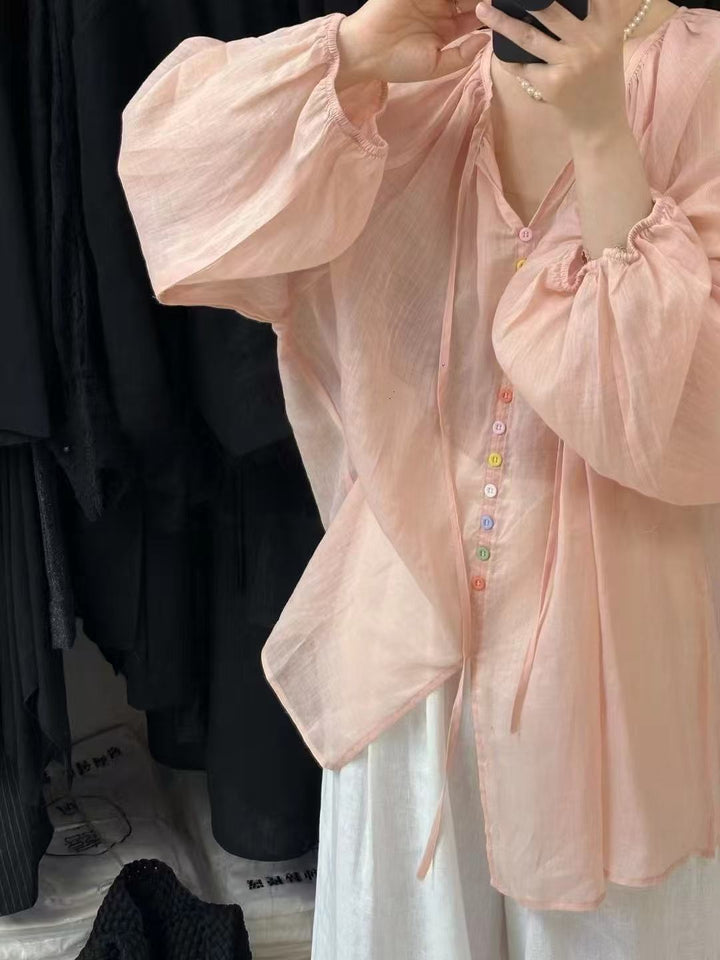 Femme Gennemsigtig Knappet Top Stilla