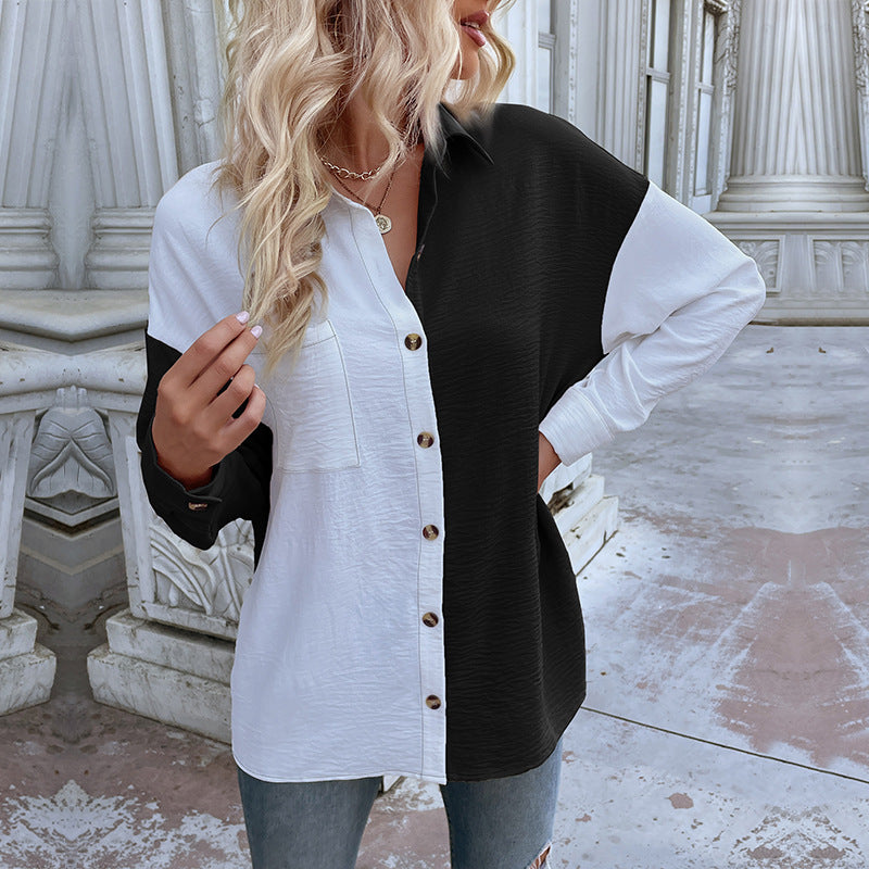 Kvinders oversized bluse skjorte med to farvedesigns og fashionable knapdetaljer Stilla