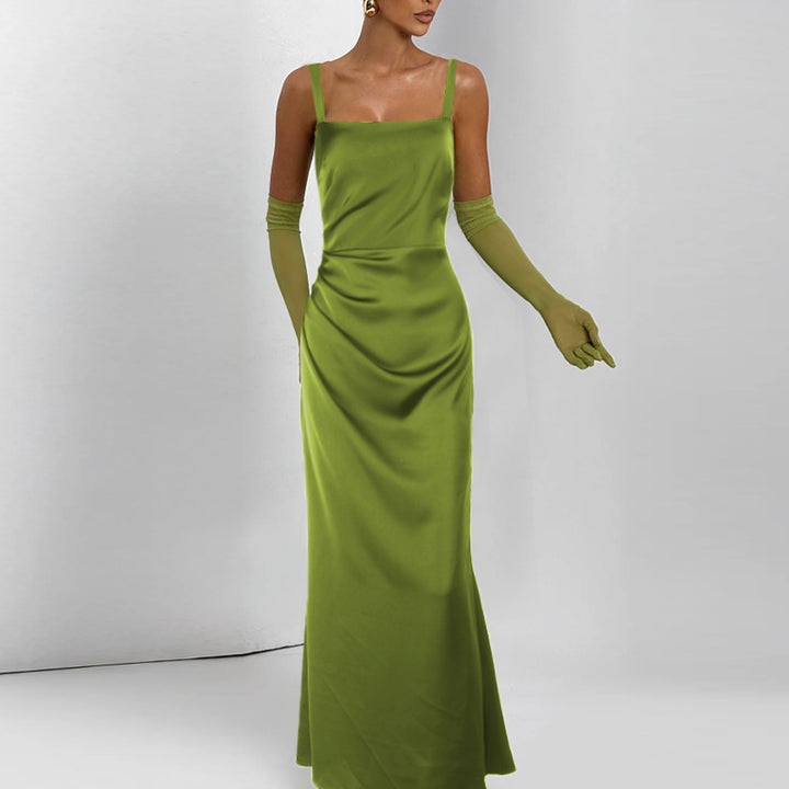 Dame Elegant Satin-Maxikjole med smalle stropper Skovae