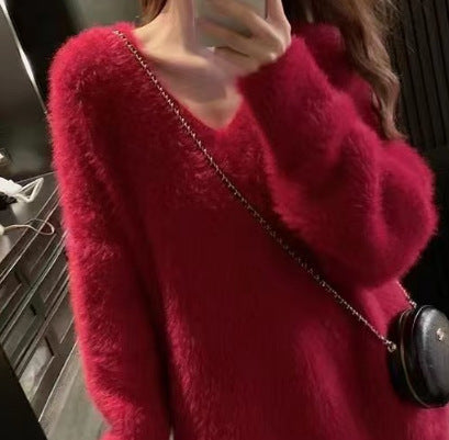 Damer Fluffy V-hals Sweater lavet af Mohair Stilla