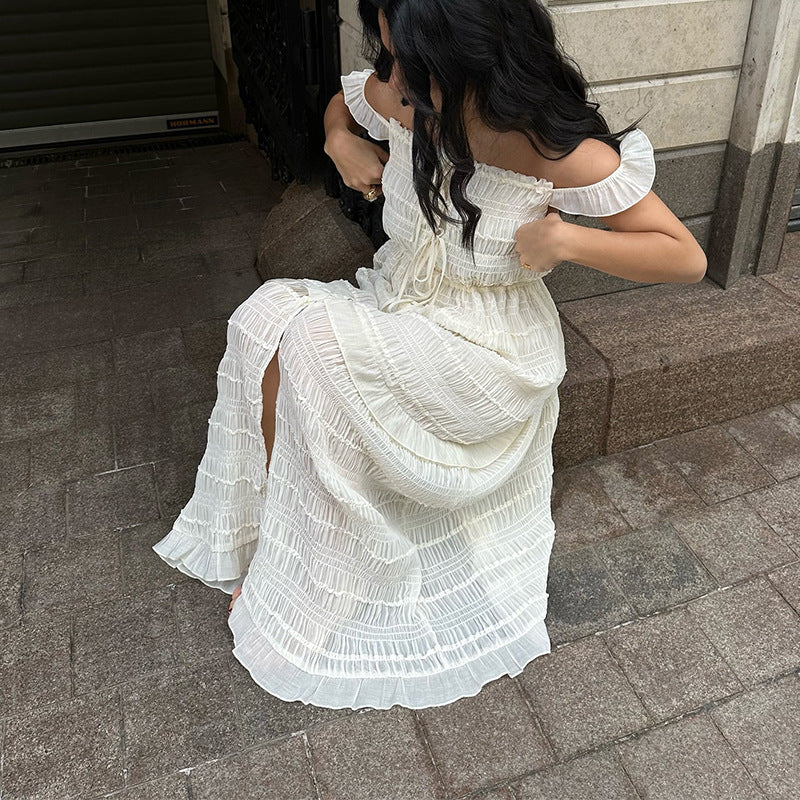 Dame Maxikjole med Off-Shoulder-design og forførende flæse Stilla