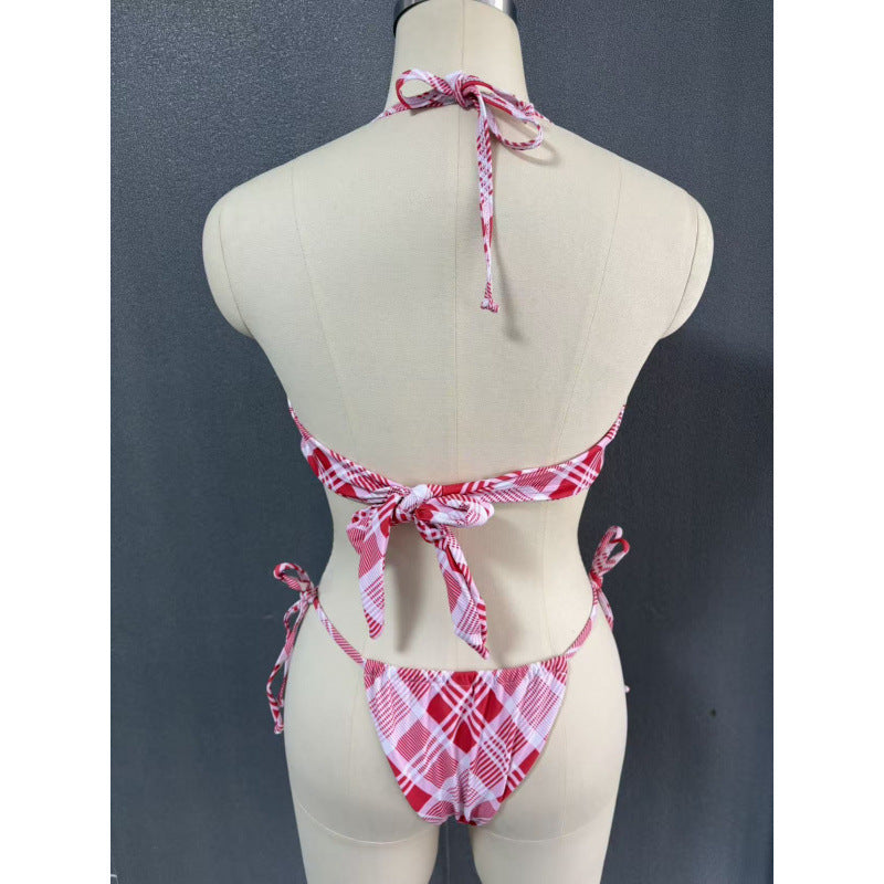 Dame Crop-Top Bikini med asymmetrisk snit og moderigtig ternet mønster Skovae