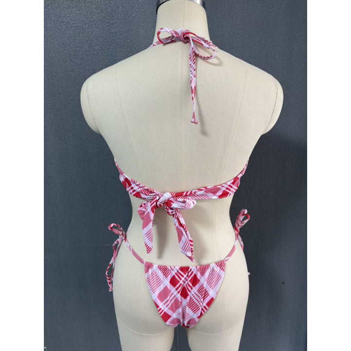 Dame Crop-Top Bikini med asymmetrisk snit og moderigtig ternet mønster Skovae