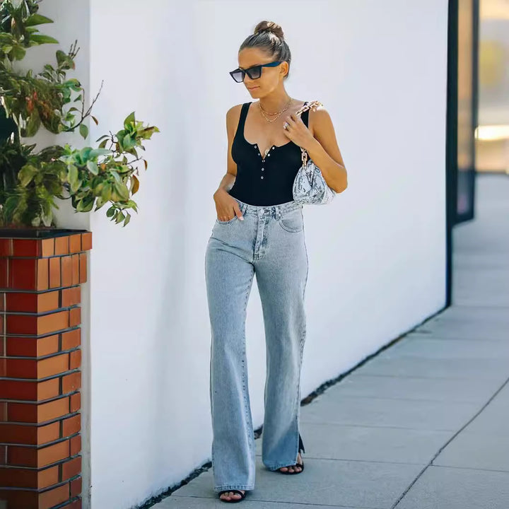 Femme Højtaljede Flared Jeans med sidelukning Stilla