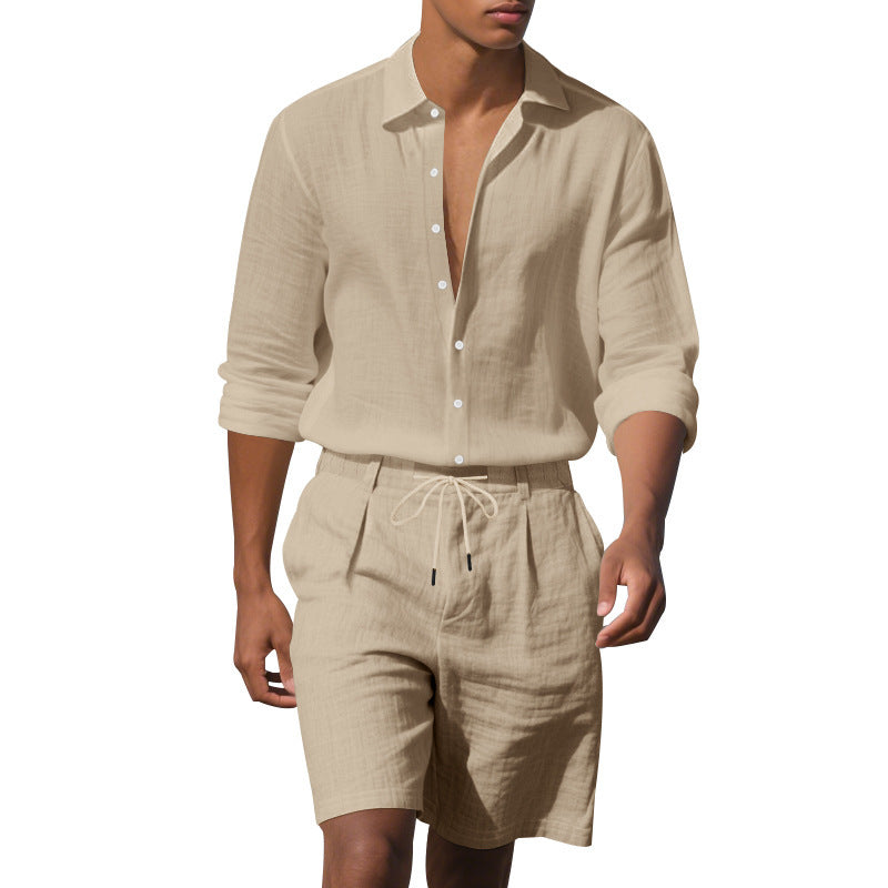 Herre elegant kortærmet skjorte med moderne opsmøgkrave og afslappede Bermuda-shorts Stilla