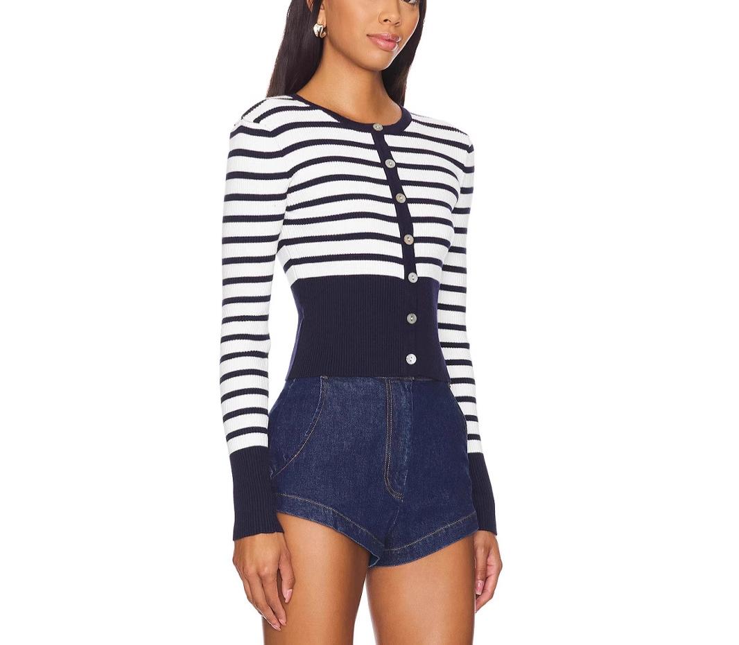 Dame Stribet cardigan med knapløst design og figurtilpasset snit Stilla