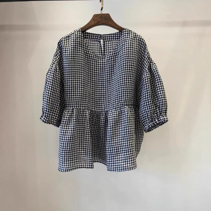 Dame Gingham Puffærme Bluse Stilla