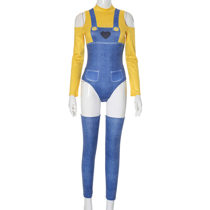 Dame overall-sæt med farverig top og jeans-design Stilla