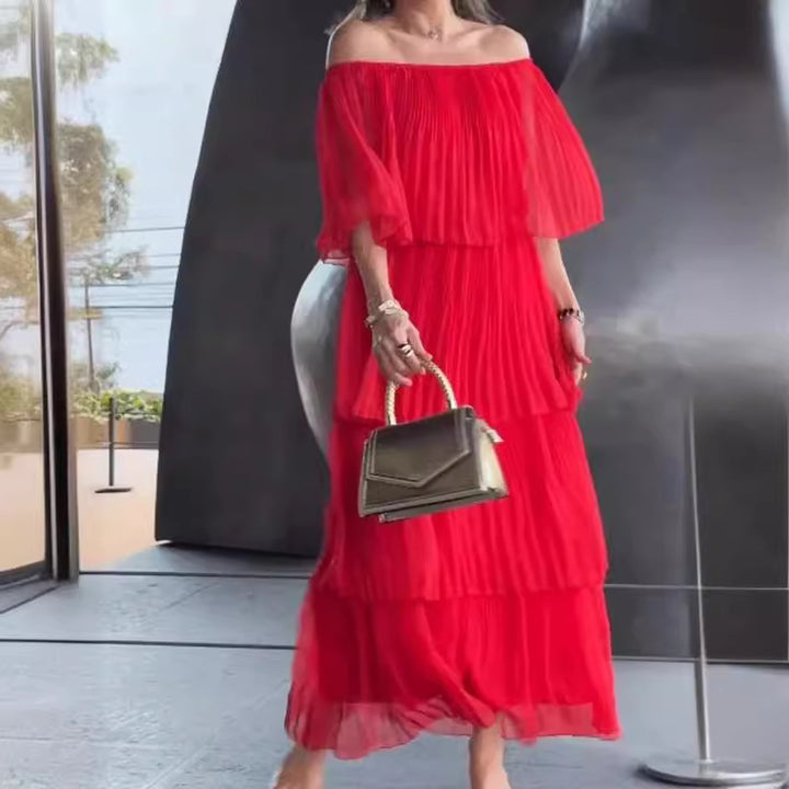 Dame Off-Shoulder Maxikjole med plisserede detaljer Stilla