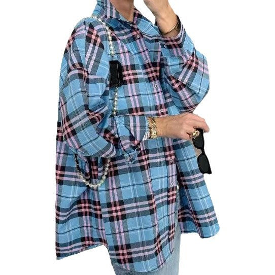 Damer afslappet ternet bluse med oversized snit og praktisk brystlomme Stiila