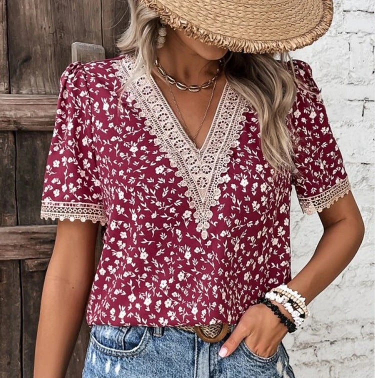 Femme Boho Chic Floral Spids Top Stilla