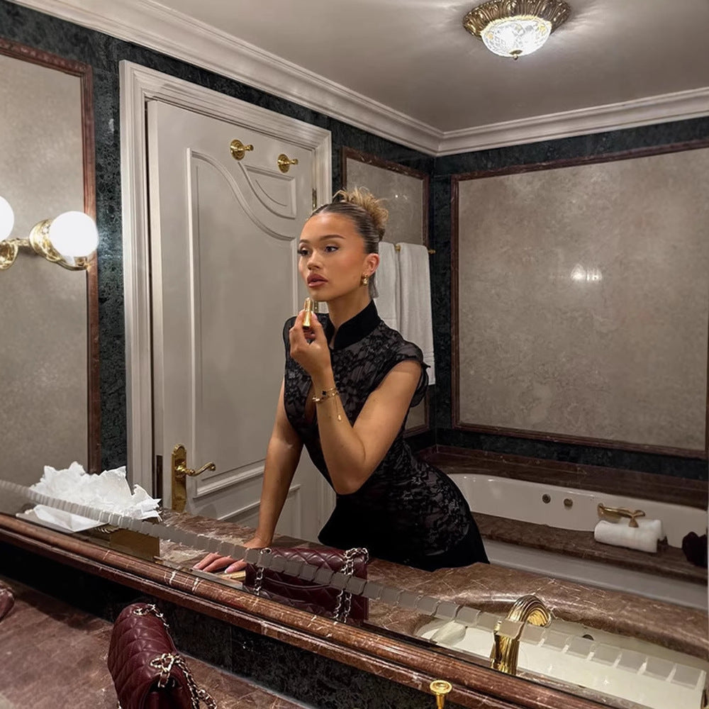 Damer elegant skåret spids top med fint bånd Stilla