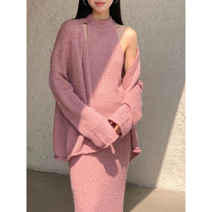 Dame elegant strikensemble med asymmetrisk snit og åbent design Stilla
