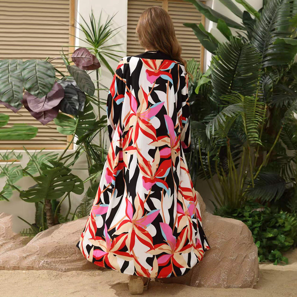 Dame Wellness-Kimono med blomstermønster og bælte Stilla