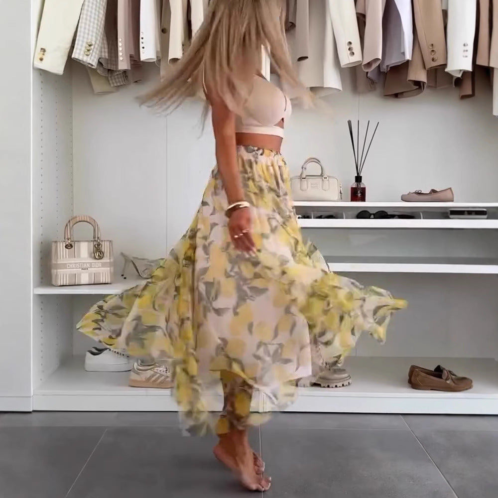 Dame Maxiskørt med florale lag og transparent design Stilla