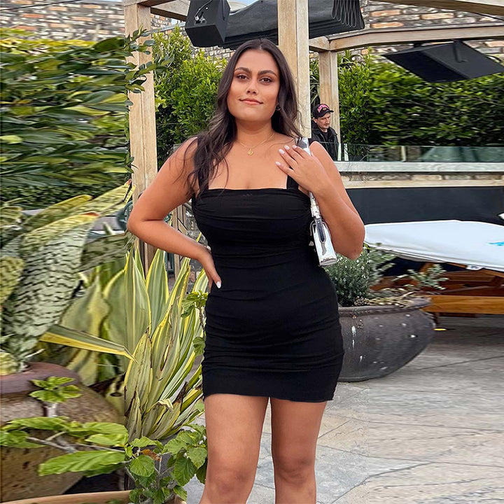Dame Bodycon Mini Kjole med justerbare flæsedetaljer Stilla