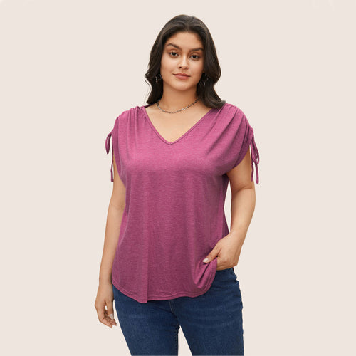 Dame casual viscose top med sidelæns bånd Skovae