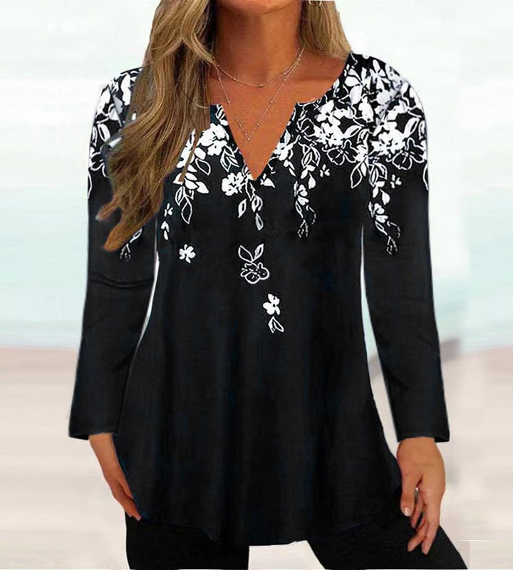 Damebluse med floral broderi Stilla