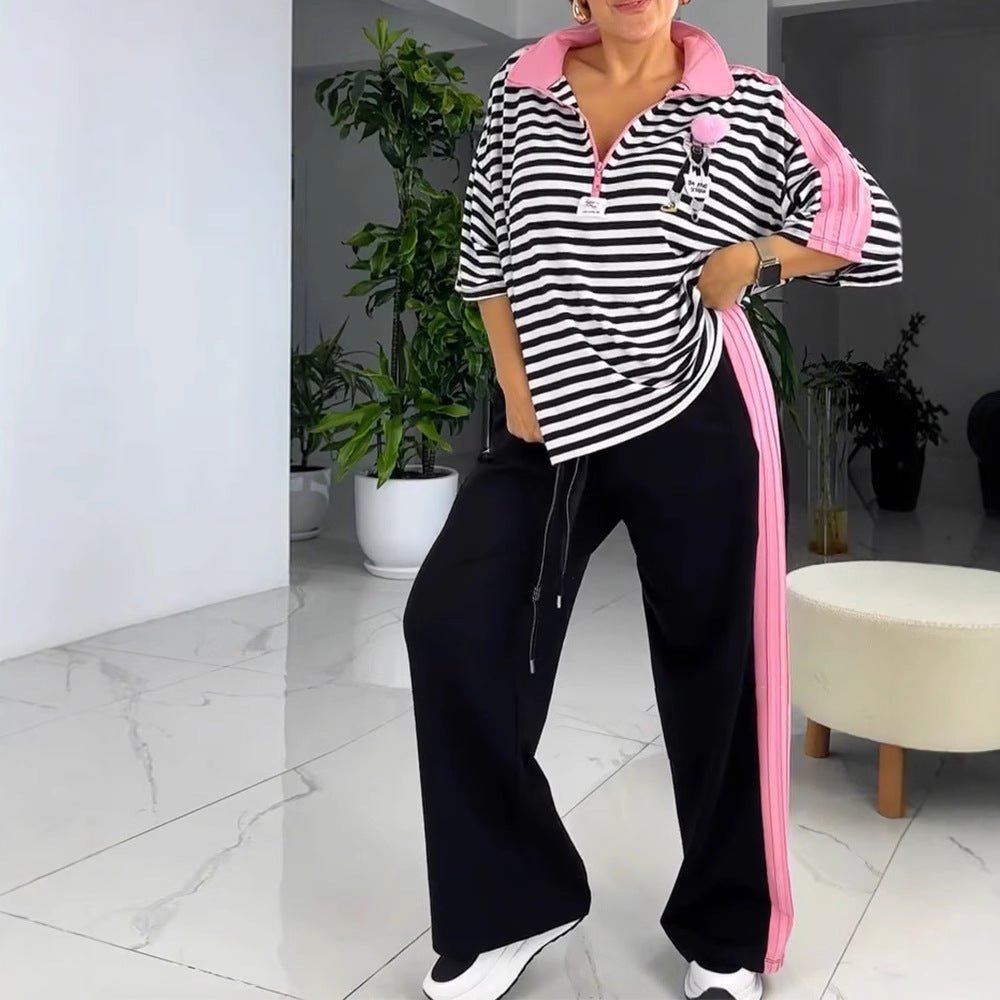 Kvinders fritidsæt med stribet top og komfortable joggers Stilla