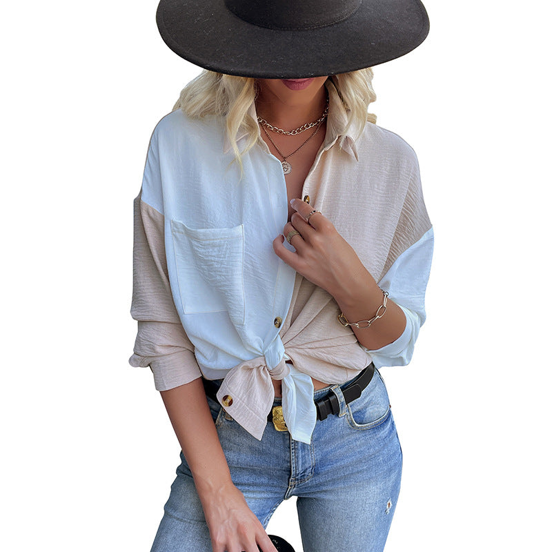 Kvinders oversized bluse skjorte med to farvedesigns og fashionable knapdetaljer Stilla