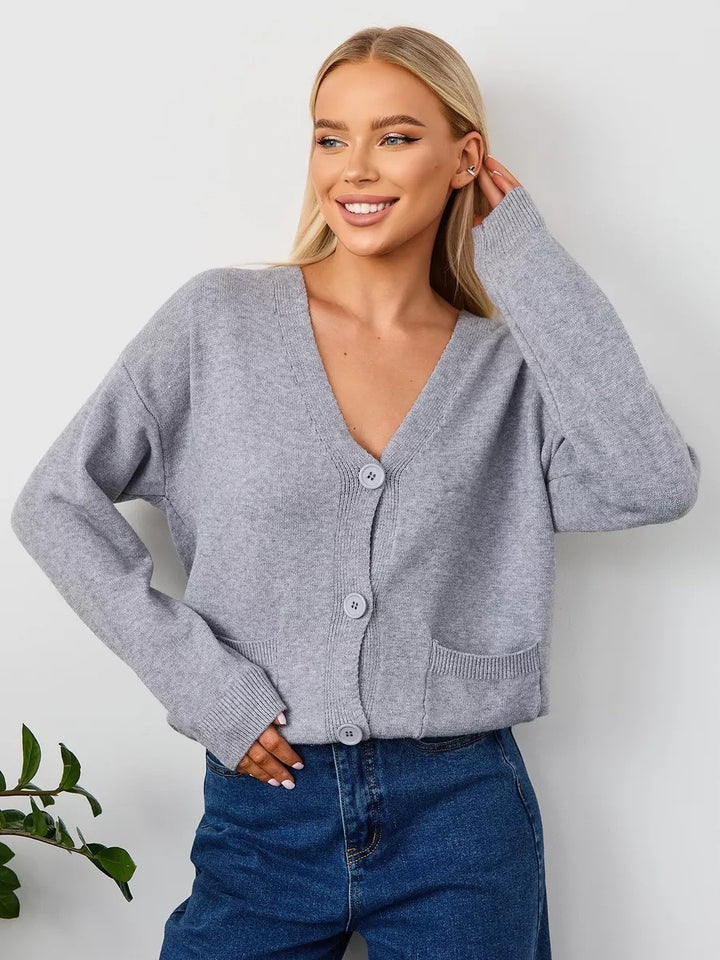 Dame Oversized V-Udskæring Knap-Cardigan med Lommer Stilla