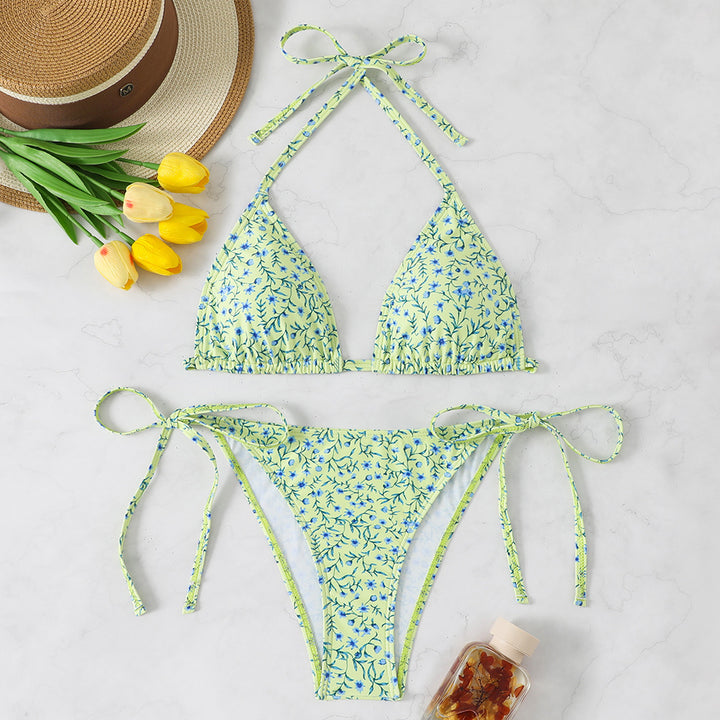 Dame Triangel-Bikini med justerbare bindebånd og blomstrede detaljer Skovae