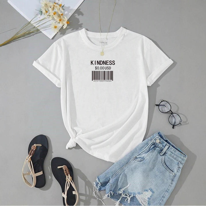 Dame T-Shirt med kreativt stregkode-design Skovae