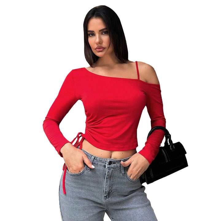 Kvinders langærmet crop top med asymmetrisk snit og sammentrækning Stilla