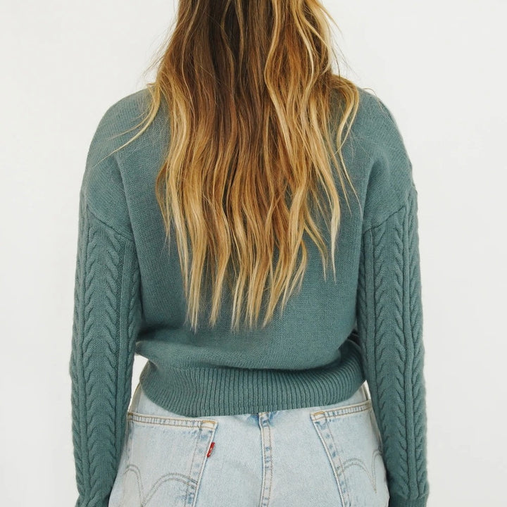 Dame sweater i moderne strikdesign med høj krave Stilla