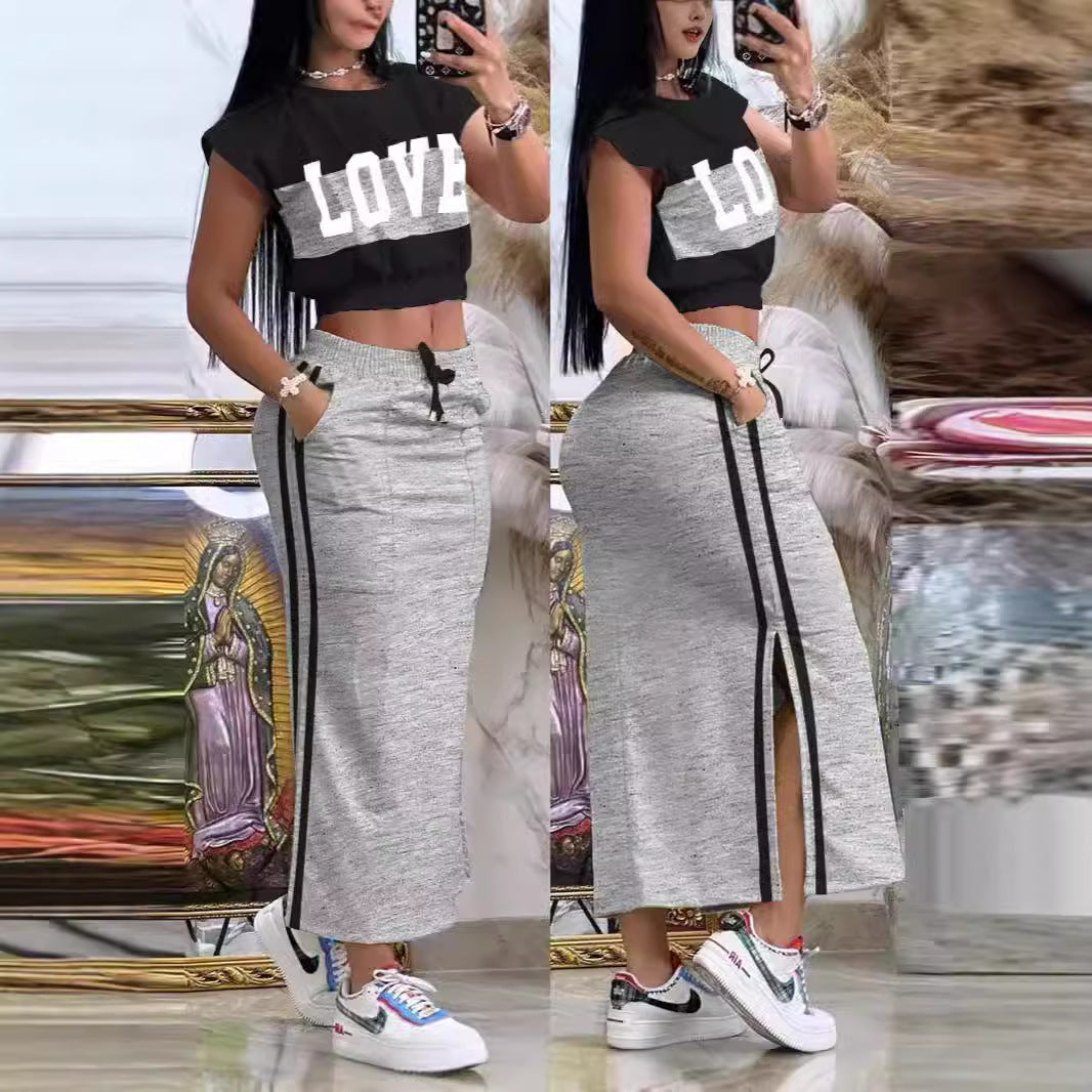 Dame Crop-Top og Maxi-Nederdel Sæt med sporty design og sidelængde Stilla