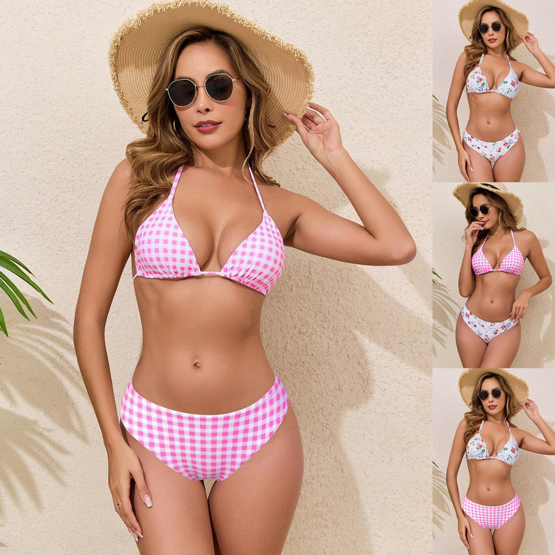 Dame Bikiniset med blomsterdesign og gingham-mønster Skovae