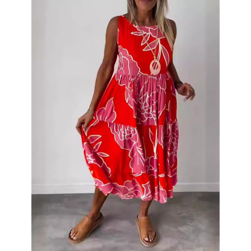 Dame Maxikjole med floral design og asymmetrisk kant Stilla