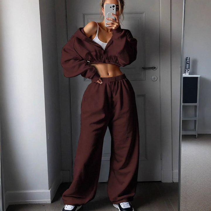 Dame oversized Crop-Hoodie med bred pasform og behagelige joggingbukser Stilla