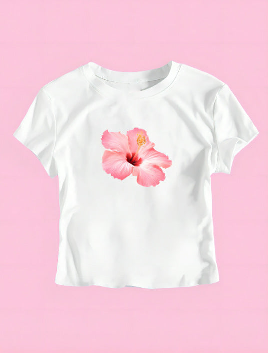 Dame cropped T-shirt med eksklusivt hestemotiv og figurtilpasset snit Skovae