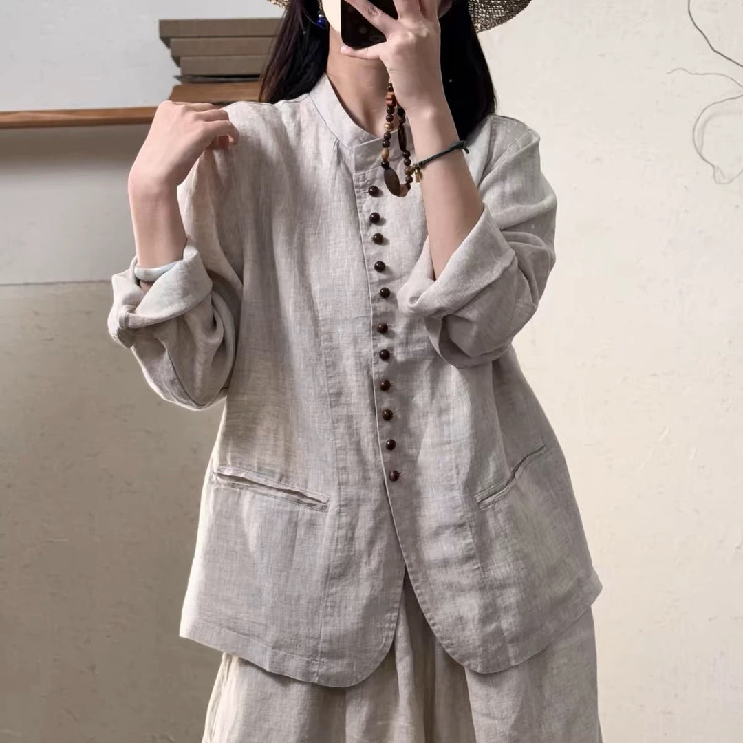 Femme Button-Up Linen Blazer Stilla