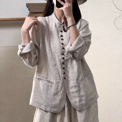 Femme Button-Up Linen Blazer Stilla