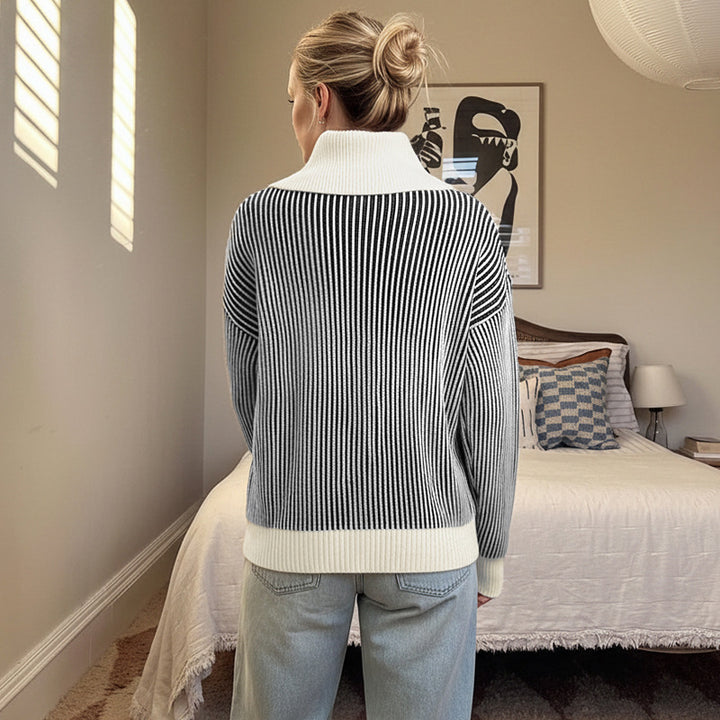 Dame sweater med fashionable stripe mønster og elegant krave Stilla
